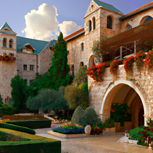 תמונה של מראה חיצוני של מלון כשר בירושלים, עם הארכיטקטורה היפה והגנים השופעים.