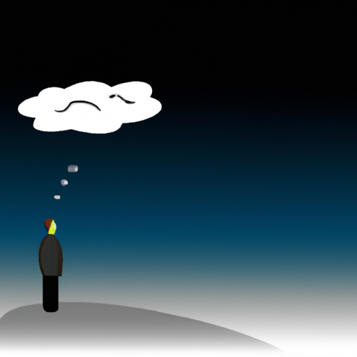 איור של אדם עומד בקצה ענן אפל, המייצג חשיבה שלילית