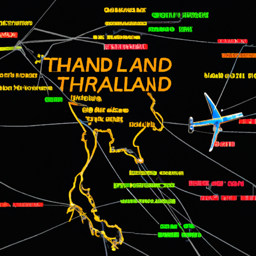מפה המציגה טיסות ישירות ועצירות ביניים לתאילנד